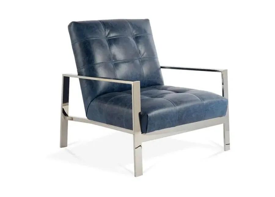 Theo Accent Chair - Ocean Leather - Massoud - Blue, Comfortable, Durable