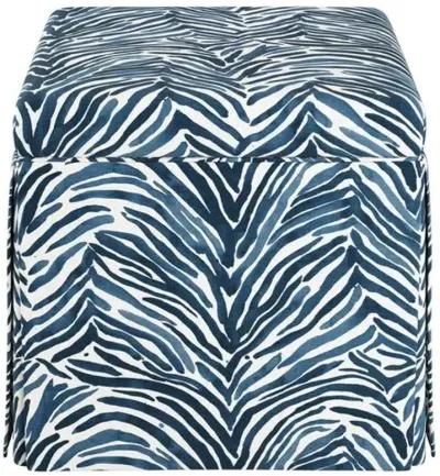 Anne Skirted Storage Ottoman - Blue Zebra - Handcrafted