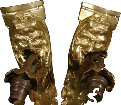 19th C. Neoclassical Mask Sconces - Set of 2 - Something Vintage - Gold