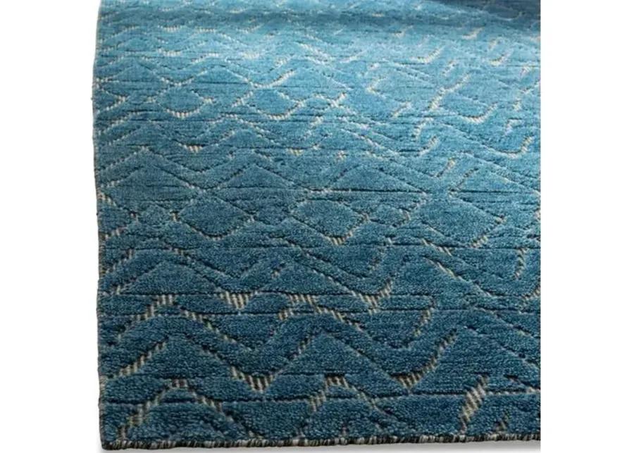 Zobelle Hand-Knotted Rug - Teal - Blue - Blue