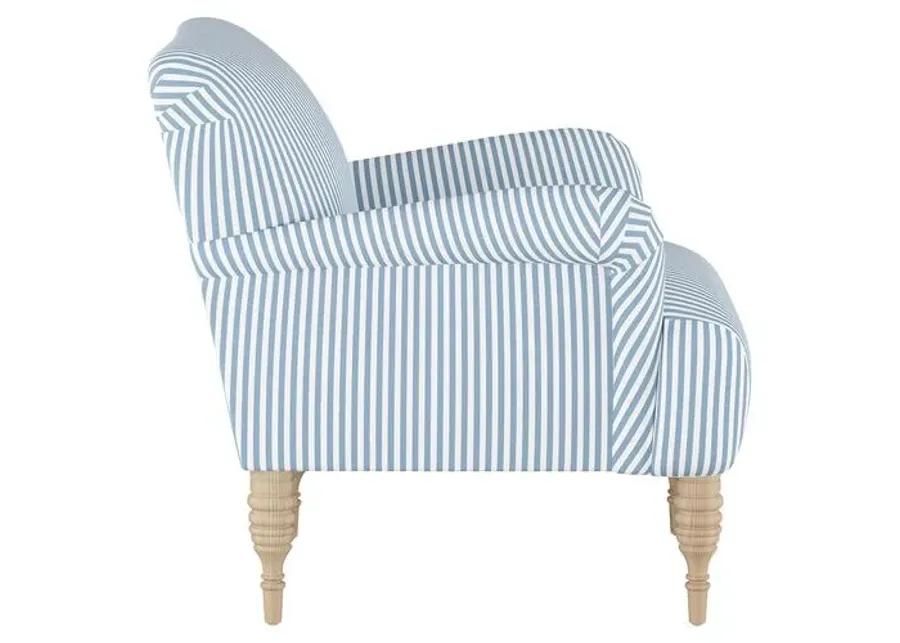 Nicolette Club Chair - Blue Stripe - Hancrafted in the USA