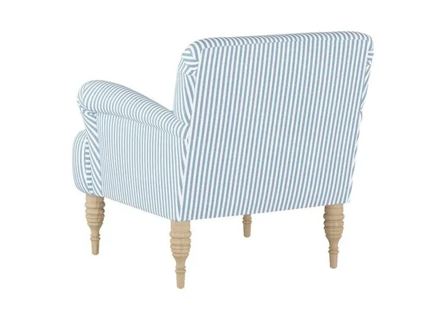 Nicolette Club Chair - Blue Stripe - Hancrafted in the USA