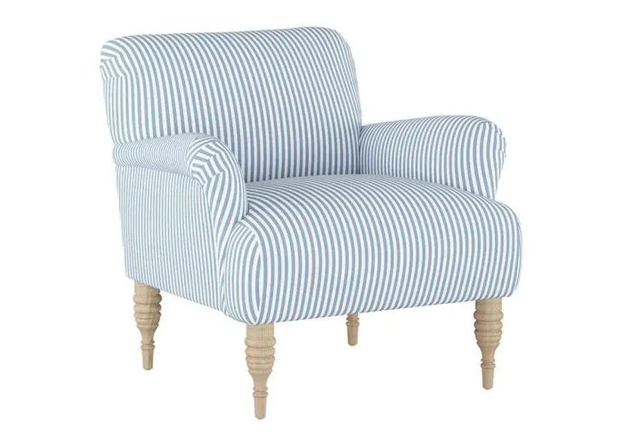 Nicolette Club Chair - Blue Stripe - Hancrafted in the USA