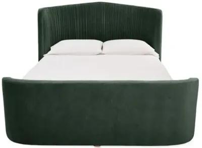 Clio Velvet Panel Bed - Green - Upholstered, Mattress, Box Spring Required