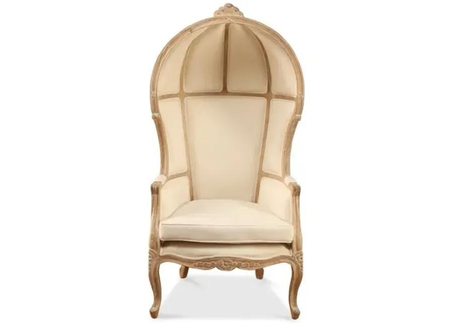 Monk Canopy Chair - Off-White Linen - Handcrafted - Ivory