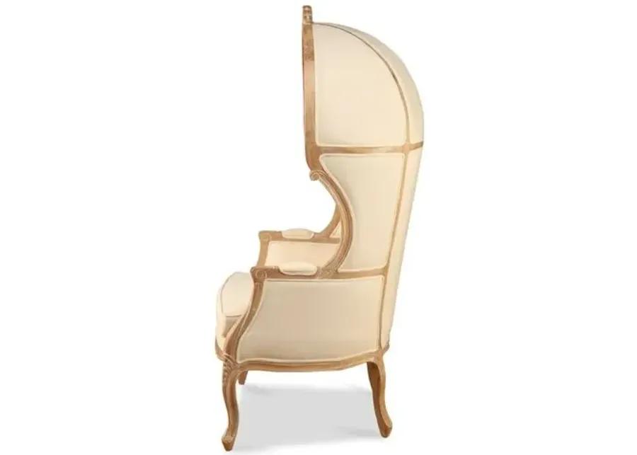 Monk Canopy Chair - Off-White Linen - Handcrafted - Ivory