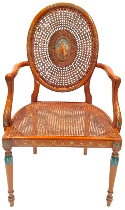 Cherub Medallion Hand-Painted Armchair - Vermilion Designs - Orange