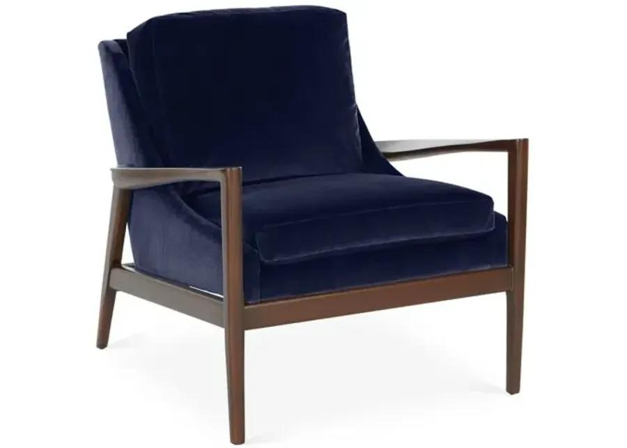 Ebonwood Accent Chair - Navy Velvet - Miles Talbott - Handcrafted - Blue, Comfortable, Durable, Velvet Upholstery