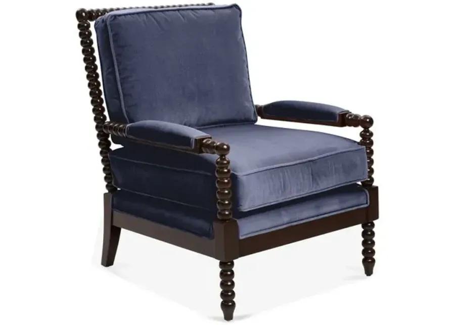 Bankwood Spindle Chair - Velvet - Miles Talbott - Handcrafted - Blue