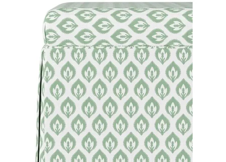 Anne Skirted Storage Ottoman - Petal Floral - Handcrafted - Green