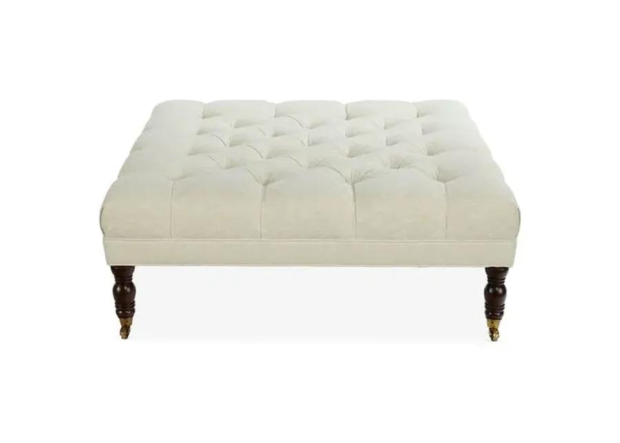 Nash Cocktail Ottoman - Parchment Crypton - Miles Talbott - Handcrafted - Ivory