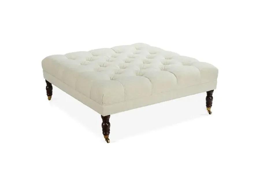 Nash Cocktail Ottoman - Parchment Crypton - Miles Talbott - Handcrafted - Ivory