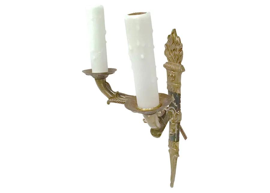 French Empire Torch & Swan Sconces - Set of 2 - Vermilion Designs - gold