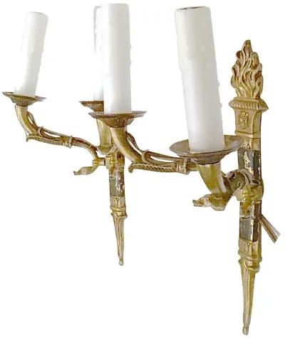 French Empire Torch & Swan Sconces - Set of 2 - Vermilion Designs - gold