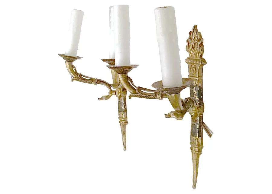 French Empire Torch & Swan Sconces - Set of 2 - Vermilion Designs - gold