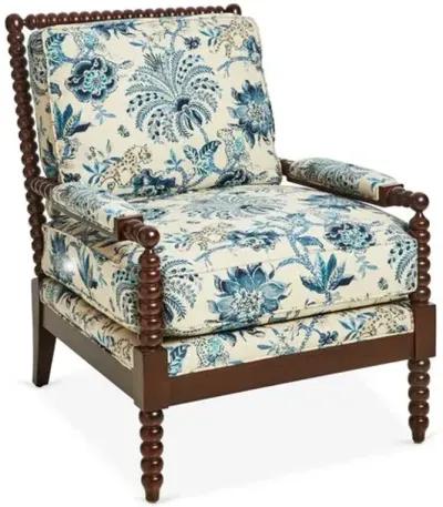 Bankwood Spindle Chair - Floral Indigo/Ivory Linen - Miles Talbott - Handcrafted - Blue