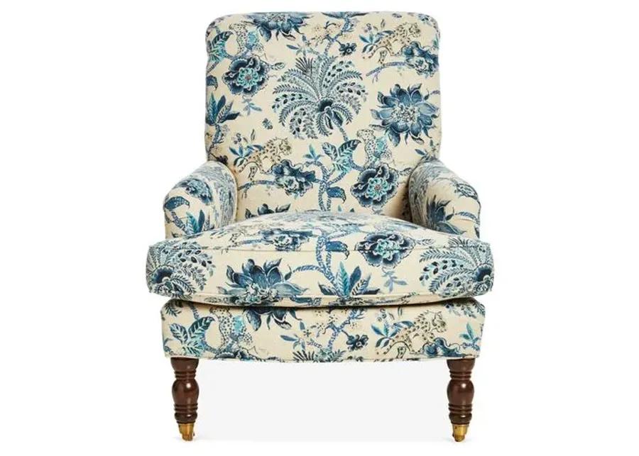 Abigail Club Chair - Indigo/Ivory Linen - Miles Talbott