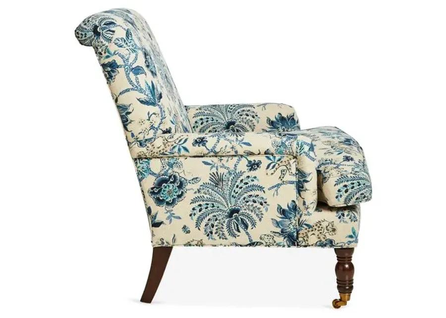 Abigail Club Chair - Indigo/Ivory Linen - Miles Talbott