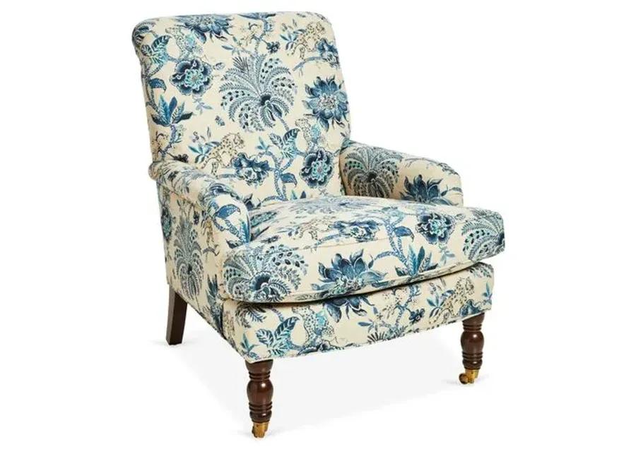 Abigail Club Chair - Indigo/Ivory Linen - Miles Talbott