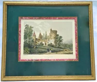 Antique Normandy Chateau Engraving - Vermilion Designs - Green