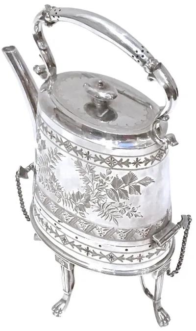 Aesthetic Movement Kettle & Warming Base - Vermilion Designs - silver