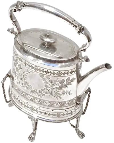 Aesthetic Movement Kettle & Warming Base - Vermilion Designs - silver