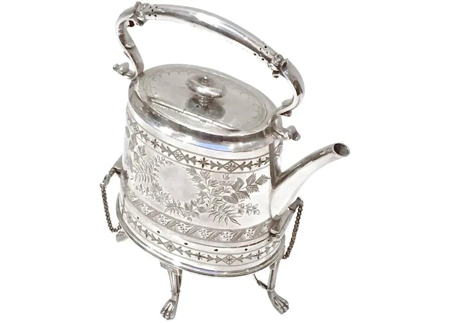 Aesthetic Movement Kettle & Warming Base - Vermilion Designs - silver