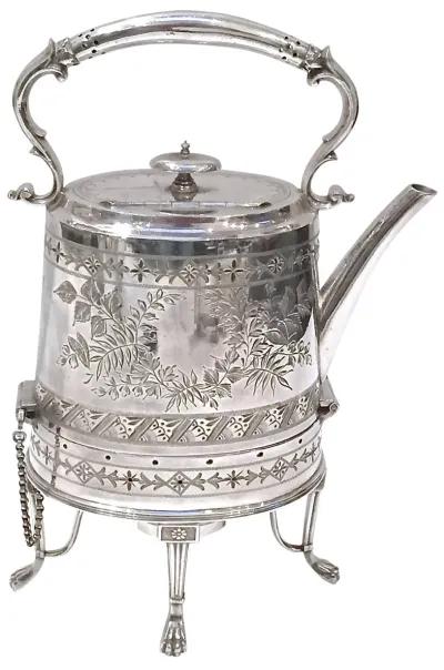 Aesthetic Movement Kettle & Warming Base - Vermilion Designs - silver