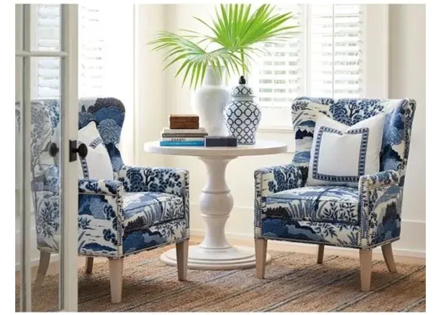 Avery Wingback Chair - Blue/White Linen - Barclay Butera - Comfortable, Stylish