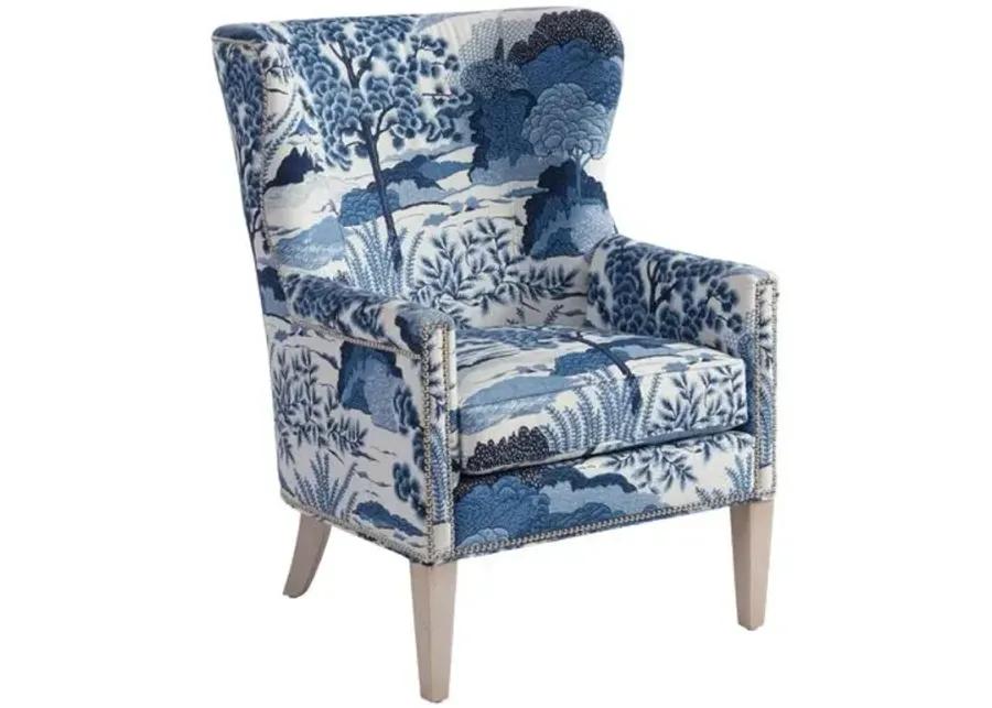 Avery Wingback Chair - Blue/White Linen - Barclay Butera - Comfortable, Stylish