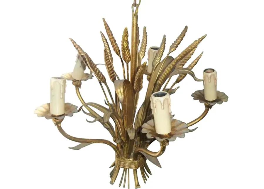 1950s Bagues Gilt-Tole Wheat Chandelier - Something Vintage - Gold