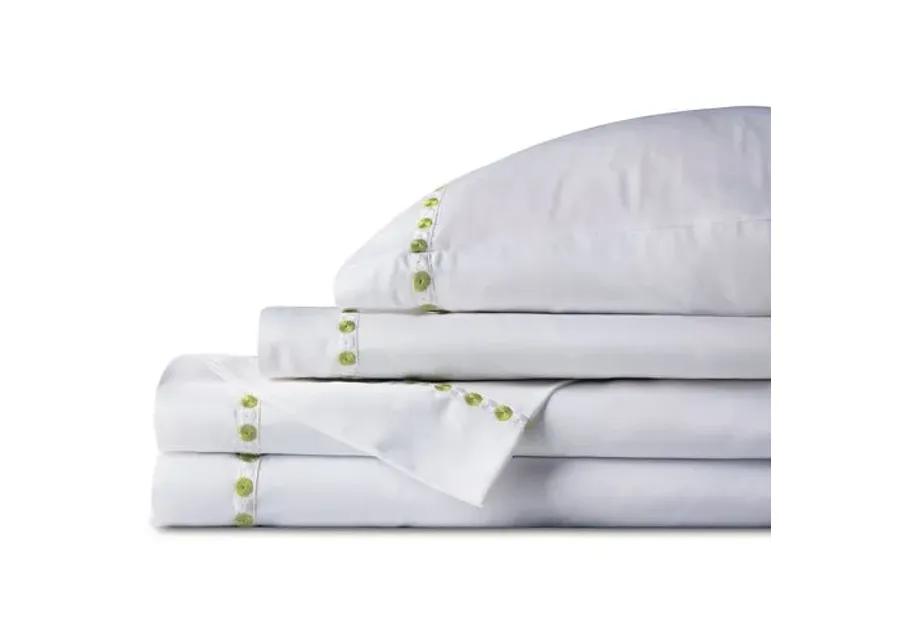 Tivoli Sheet Set - White/Lime - Green, 300 Thread Count, Egyptian Cotton Sateen, Soft and Luxurious