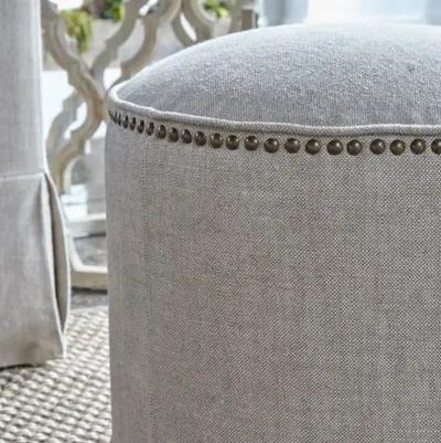 Darci Round Ottoman - Bisque French Linen - Beige