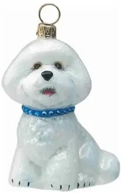 Bichon Frise Ornament - White/Blue - Handcrafted