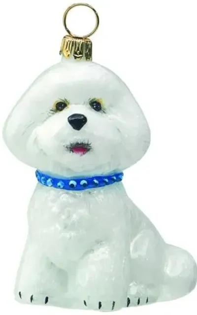 Bichon Frise Ornament - White/Blue - Handcrafted