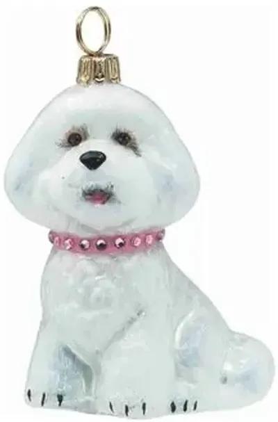 Bichon Frise Ornament - White/Pink - Handcrafted