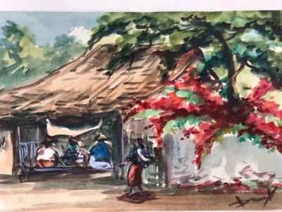 Southeast Asian Watercolor - Antiquarian Art Company - brown