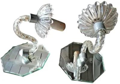 Pr Murano with Cut Mirrored Back Outdoor Sconces - Something Vintage - Silver