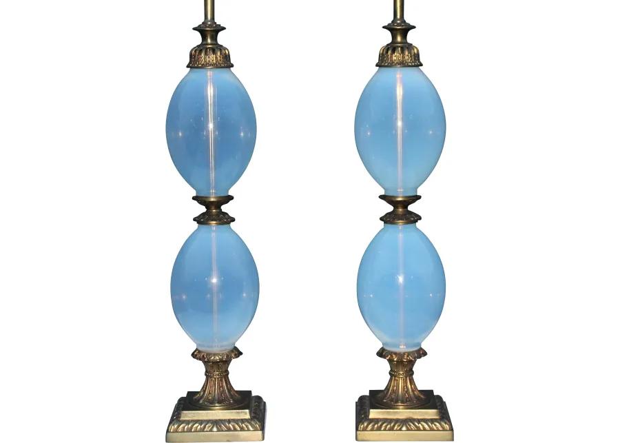 '40s Italian Opalescent Ovoid Lamps - Set of 2 - Something Vintage