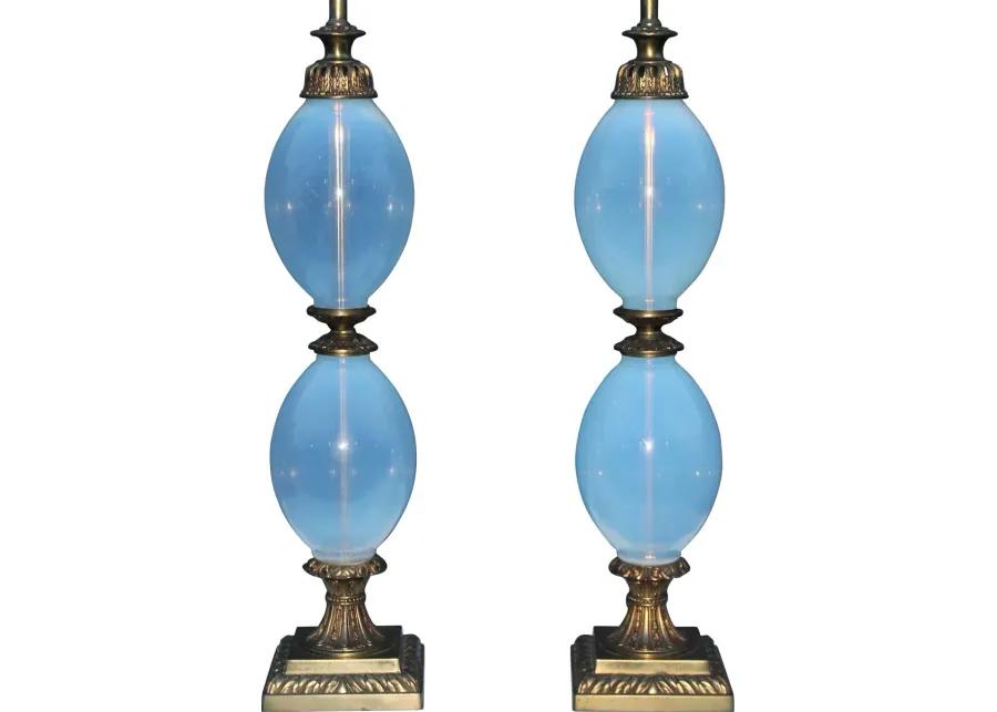 '40s Italian Opalescent Ovoid Lamps - Set of 2 - Something Vintage