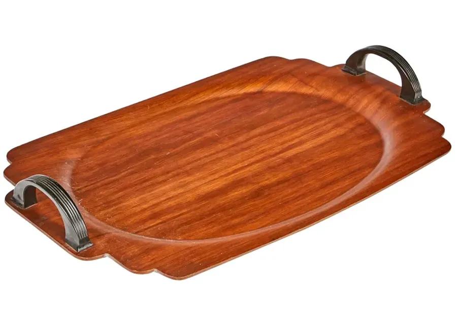 Art Deco Walnut Wood Handled Tray - 2-b-Modern - Brown