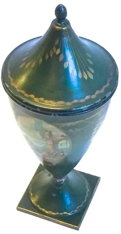 Tole Hand-Painted Chestnut Urn - Vermilion Designs - Green