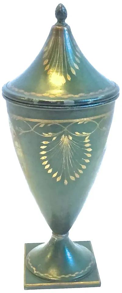 Tole Hand-Painted Chestnut Urn - Vermilion Designs - Green