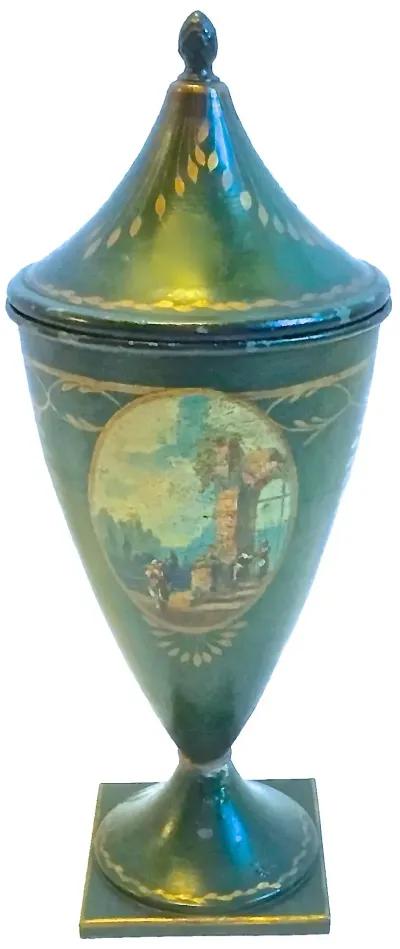 Tole Hand-Painted Chestnut Urn - Vermilion Designs - Green