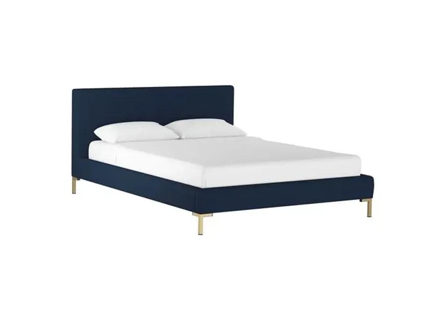 Smith Platform Bed - Navy - Cloth & Company - Handcrafted - Blue - Mattress Required, Upholstered