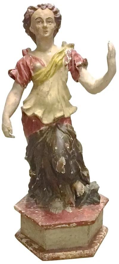 Antique Carved & Painted Sculpture - Vermilion Designs - Pink