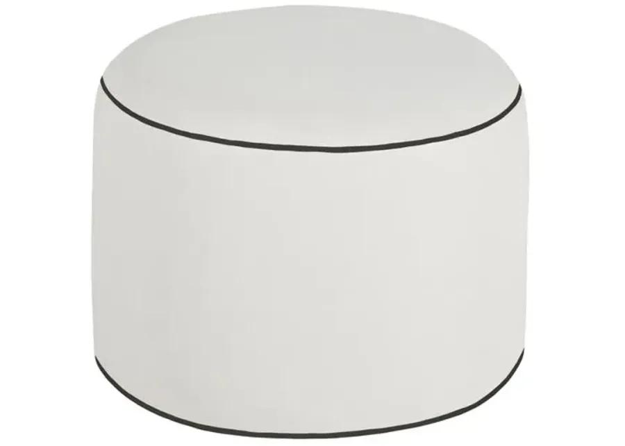 Lola Round Outdoor Pouf - White/Black Welt