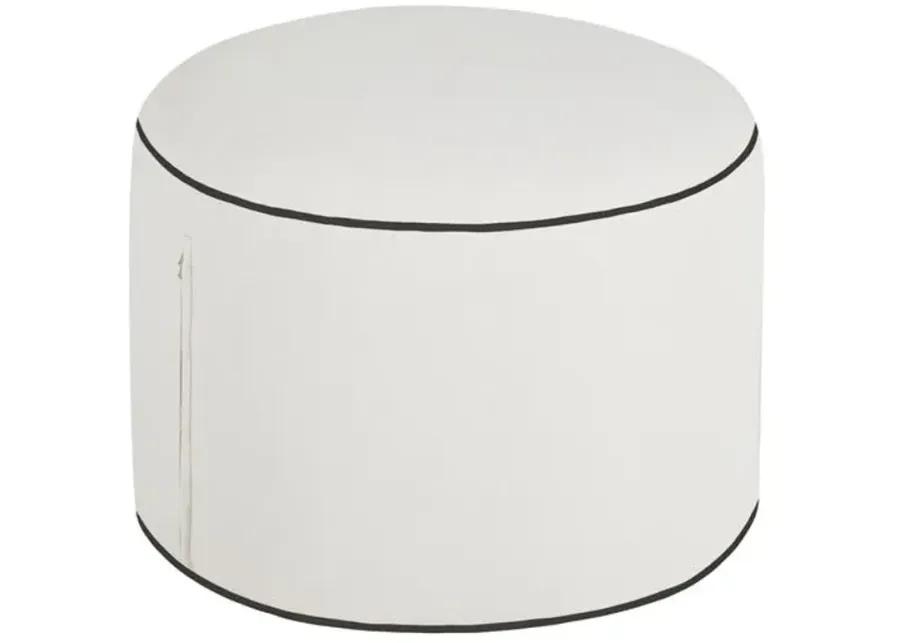 Lola Round Outdoor Pouf - White/Black Welt