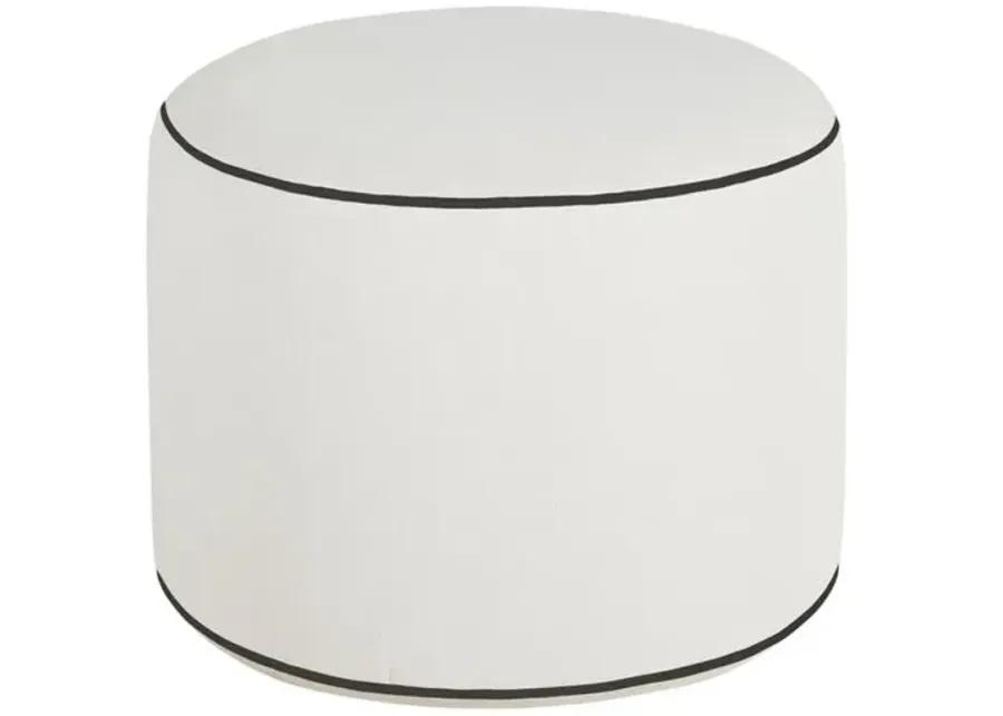 Lola Round Outdoor Pouf - White/Black Welt