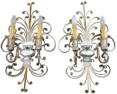 French Deco Maison Baguès Sconces - Set of 2 - Something Vintage - Silver